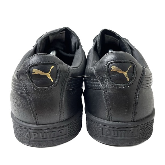 Puma Basket Classic Leather Sneaker Black Monotone Gold Leather Shoe 354367-19 - Picture 5 of 10